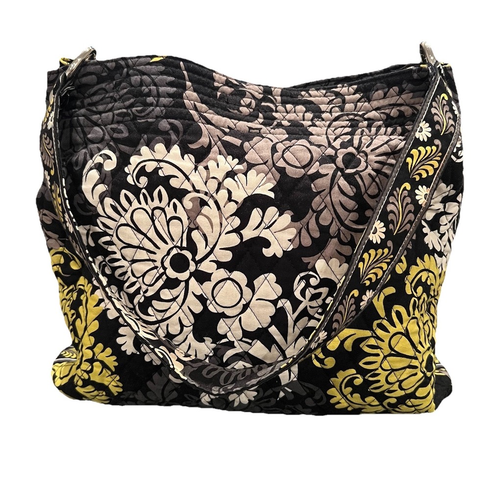 Vera Bradley Black Cream Yellow Quilted Floral Shoulder Bag